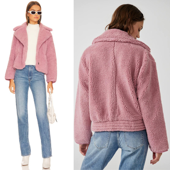 Free People Joplin Cozy Sherpa Faux Fur Teddy Jacket NWT Smoked Pink Medium $198 - Picture 5 of 6